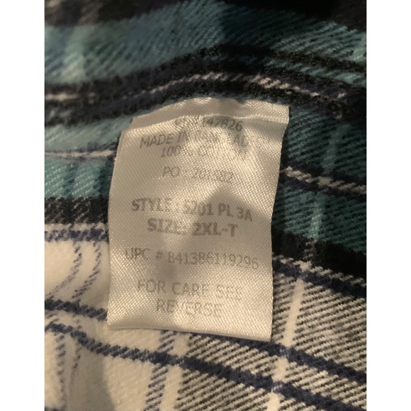 Five Brother Blue Teal Plaid Western Heavy Flannel Pearl Snap Shirt 2XL Tall - Picture 8 of 11